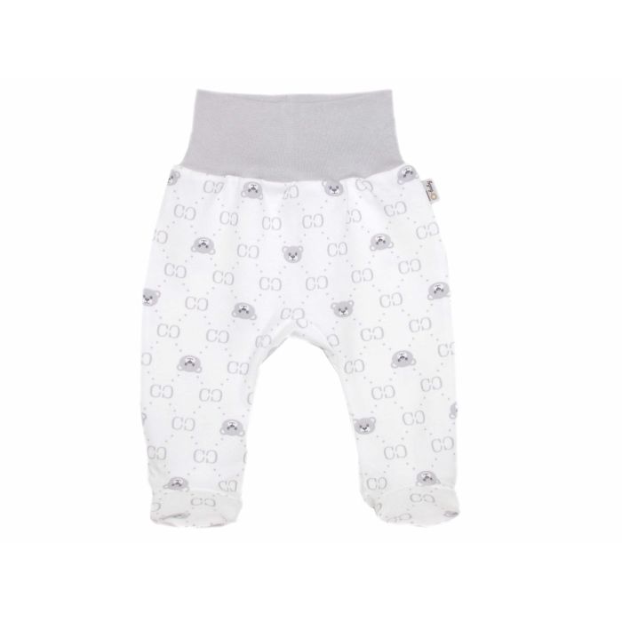 Kelnytės kūdikiui "Bear glamuor " baltos su pilku, su pėdutėmis I Drabužiai kūdikiams