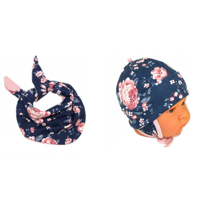 Kepurytė ir kaklaskarė kūdikiui "Cosy" - navy flora