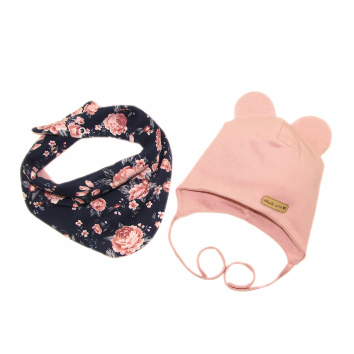 Kepurytė ir kaklaskarė kūdikiui "Love" - Navy flora