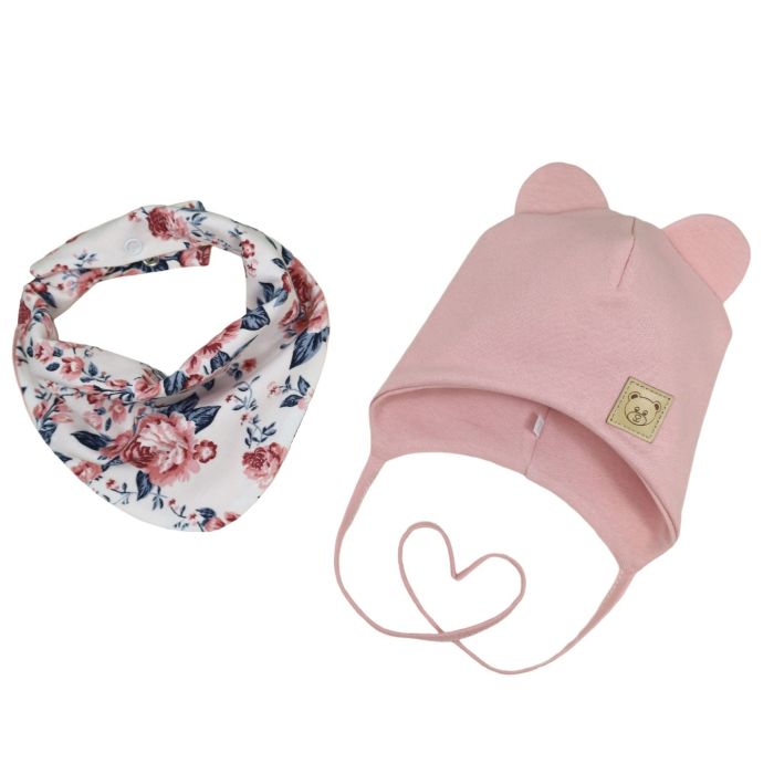 Kepurytė ir kaklaskarė kūdikiui "Love" - Powder pink flora