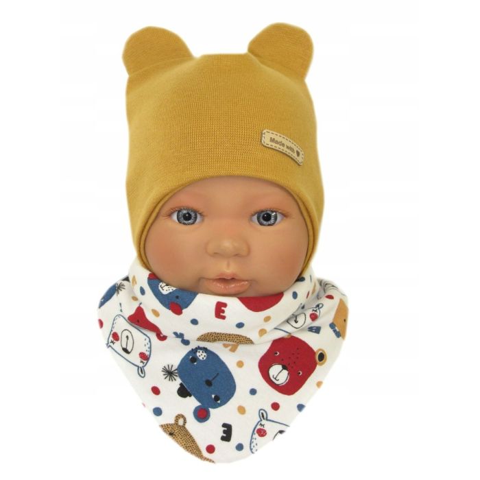 Kepurytė ir kaklaskarė kūdikiui "Love" - Mustard