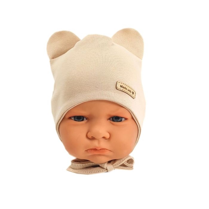 Kepurytė ir kaklaskarė kūdikiui "Love" - Beige bears