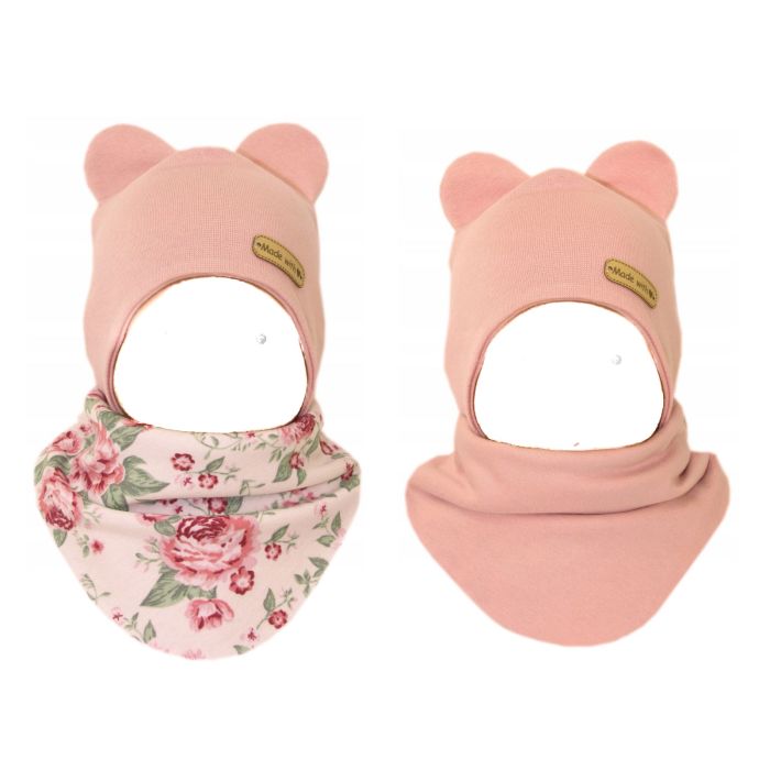 Kepurytė ir kaklaskarė kūdikiui "Love" - Powder pink flora