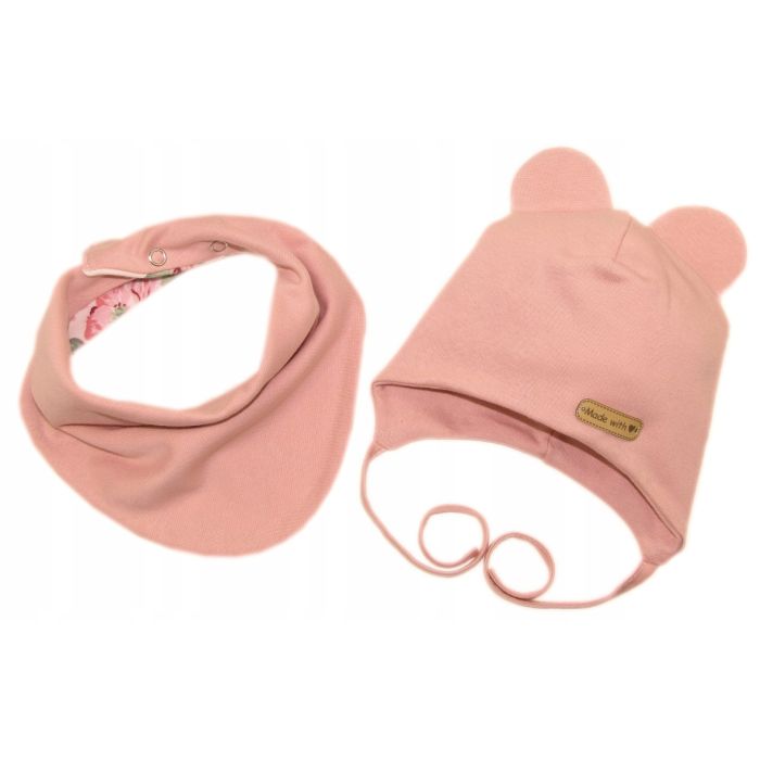 Kepurytė ir kaklaskarė kūdikiui "Love" - Powder pink flora