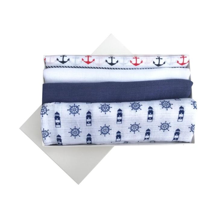 Vystyklų rinkinys kūdikiams iš marlės "Blue sea"