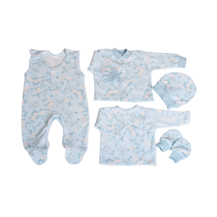 Kūdikio kraitelis - drabužėliai naujagimiui "Gentle story " 5 dalių melsvas