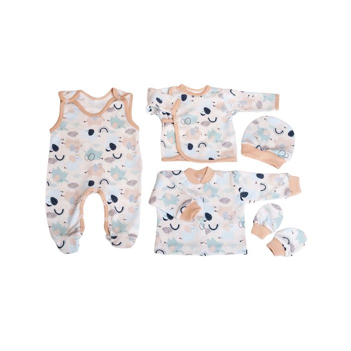 Kūdikio kraitelis - drabužėliai naujagimiui "Jumbo" 5 dalių smėlio spalvos