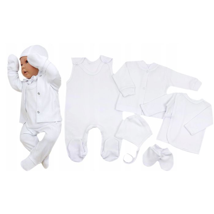 Kūdikio kraitelis - drabužėliai naujagimiui "Blank white" 5 dalių baltas