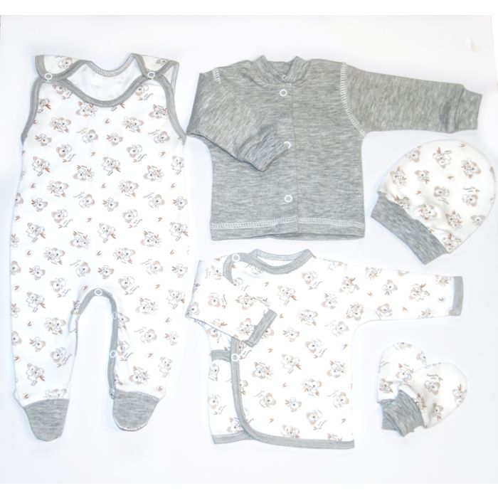 Kūdikio kraitelis - drabužėliai naujagimiui "Koala" 5 dalių pilkas