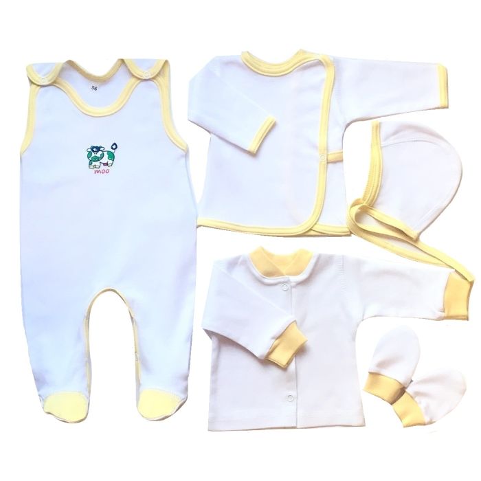 Kūdikio kraitelis - drabužėliai naujagimiui "Mono" 5 dalių geltonas