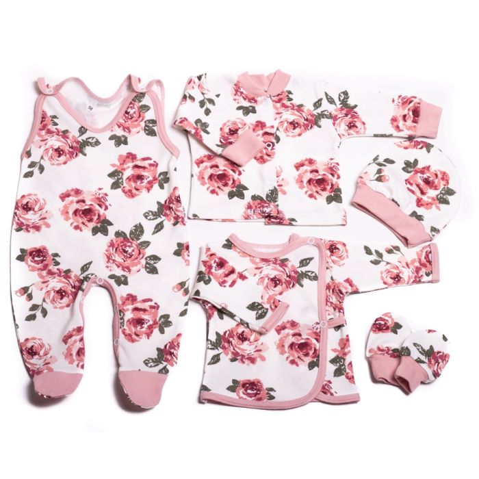 Kūdikio kraitelis - drabužėliai naujagimiui "Roses" 5 dalių rožinis