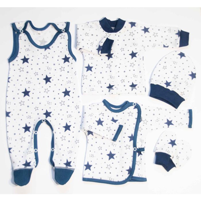 Kūdikio kraitelis - drabužėliai naujagimiui "Navy star" 5 dalių mėlynas