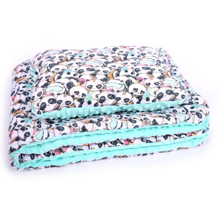 Pledukas ir pagalvė kūdikiui su pandomis