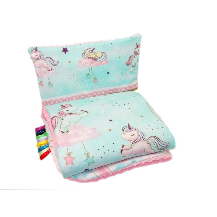 Komplektas kūdikio vežimėliui "Lovely unicorns" turkio spalvos