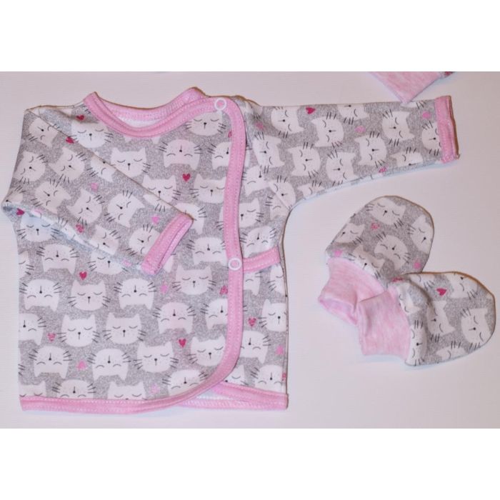 Kūdikio kraitelis - drabužėliai naujagimiui "Kitty" 5 dalių rausvi