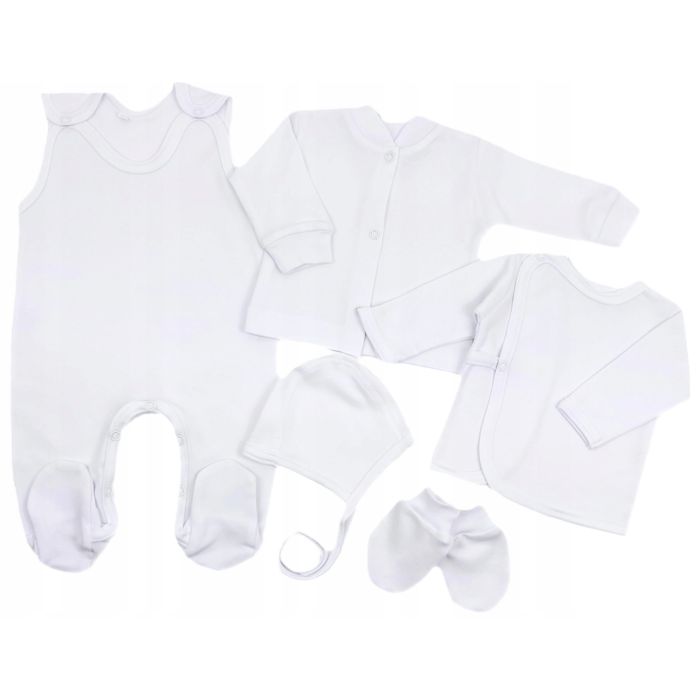 Kūdikio kraitelis - drabužėliai naujagimiui "Blank white" 5 dalių baltas