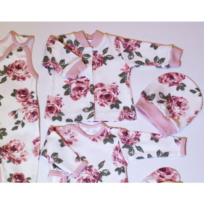 Kūdikio kraitelis - drabužėliai naujagimiui "Roses" 5 dalių rožinis