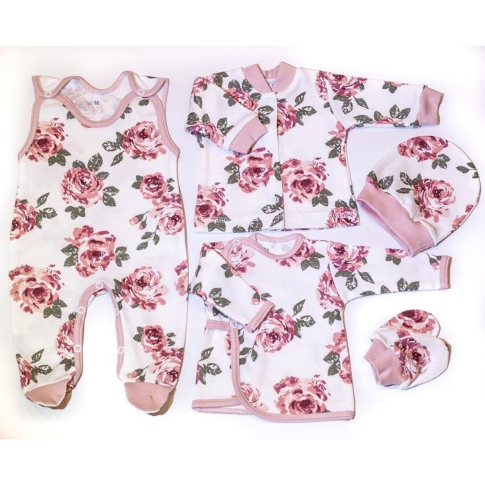 Kūdikio kraitelis - drabužėliai naujagimiui "Roses" 5 dalių rožinis