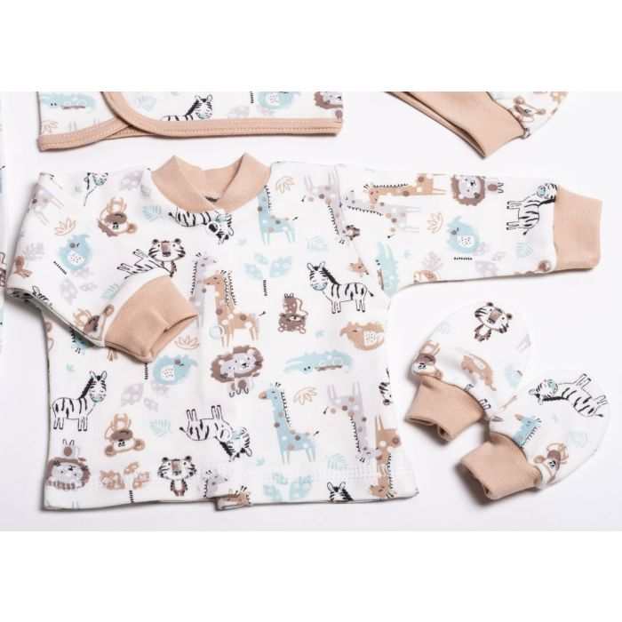 Kūdikio kraitelis - drabužėliai naujagimiui "Jungle beige" 5 dalių 