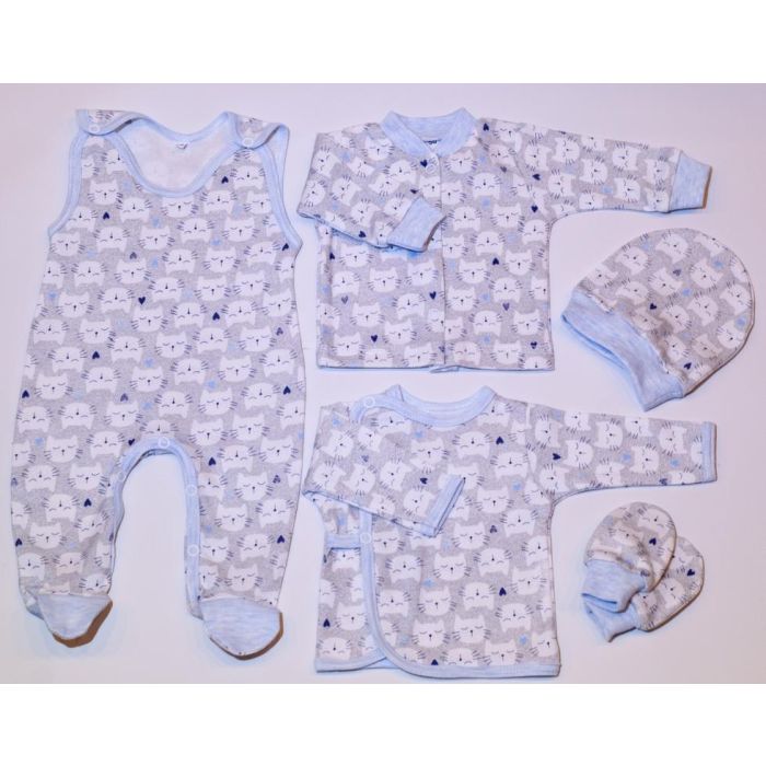 Kūdikio kraitelis - drabužėliai naujagimiui "Kitty" 5 dalių mėlynas
