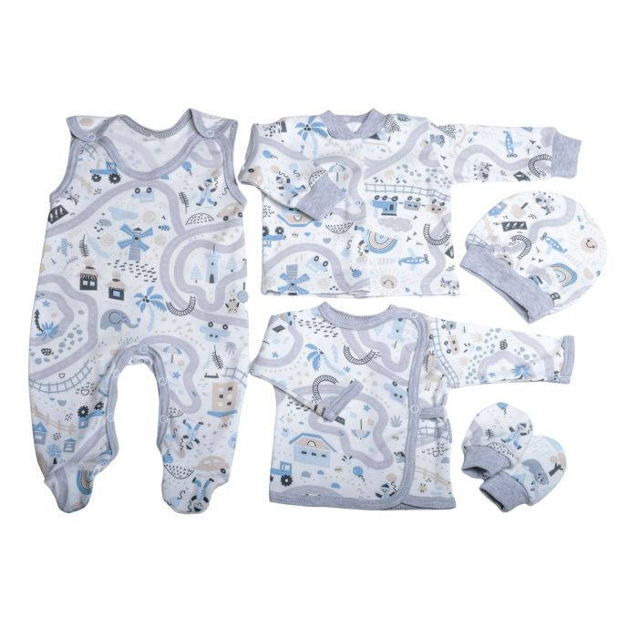 Kūdikio kraitelis - drabužėliai naujagimiui "Sunny days" 5 dalių pilkos spalvos out of stock