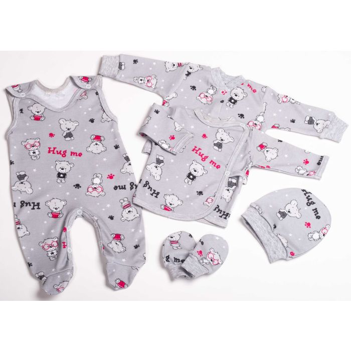 Kūdikio kraitelis - drabužėliai naujagimiui "Hug me" 5 dalių pilkos spalvos