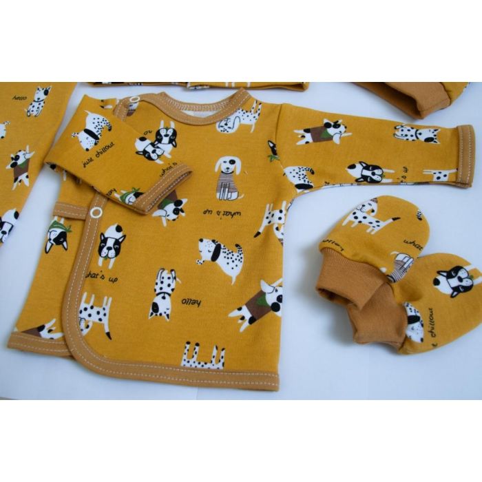 Kūdikio kraitelis - drabužėliai naujagimiui "Baggy" 5 dalių garstyčių spalvos