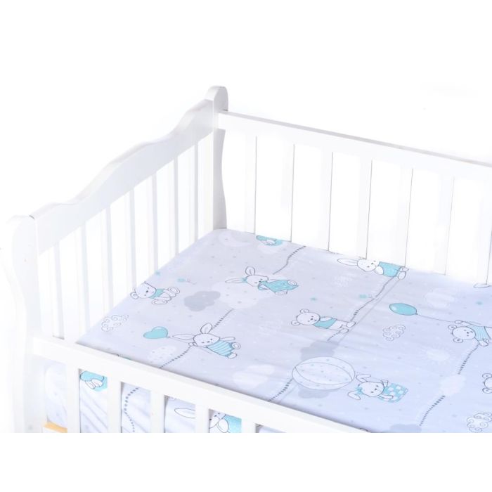 Paklodė su guma 120x60 "Bunny&Balloons" - medvilninė, turkio