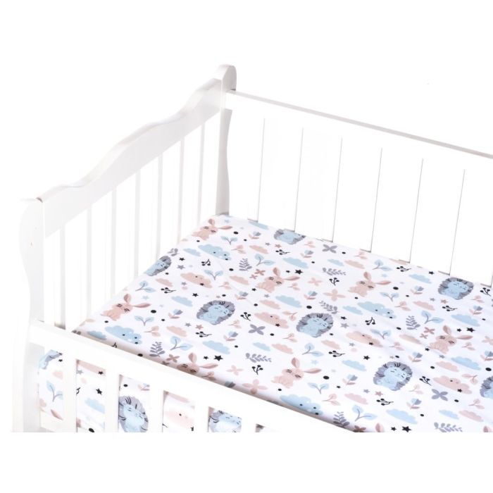 Paklodė su guma 140x70 "Bunny& Hedgehog" - medvilninė 