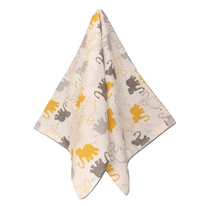 Vystyklas kūdikiui iš marlės lux 60x80cm "ZOO" geltonas