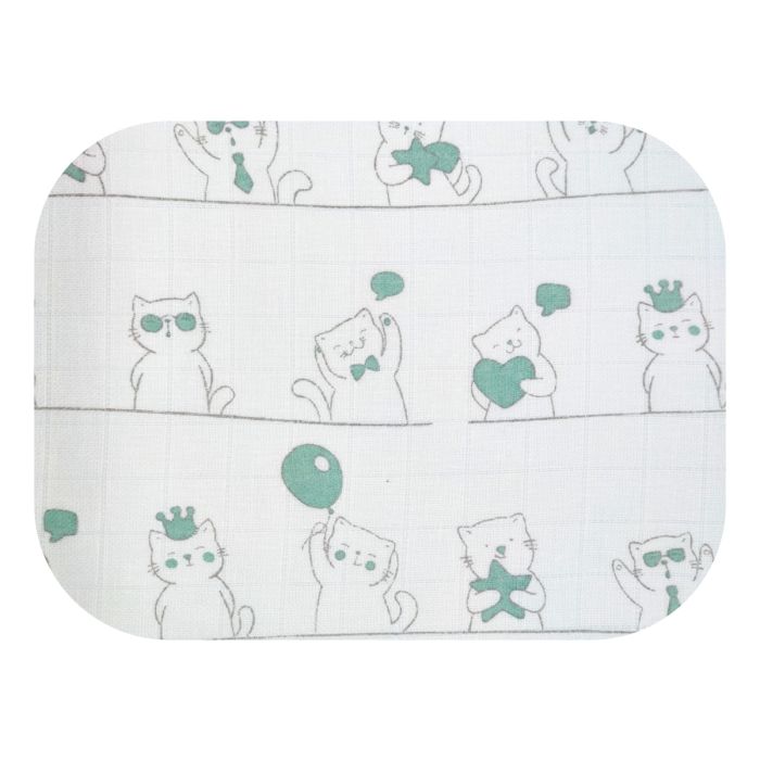 Vystyklas kūdikiui iš marlės lux 70x80cm "Cats" žalias
