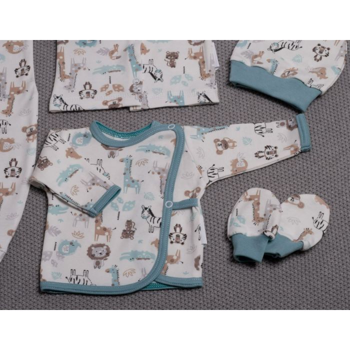 Kūdikio kraitelis - drabužėliai naujagimiui "Jungle iceberg" 5 dalių 