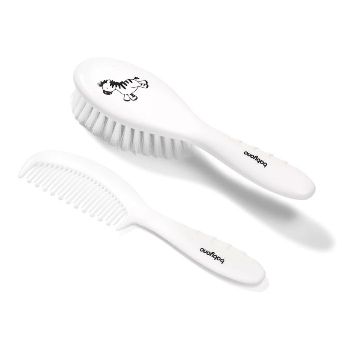 Babyono Šepetys ir šukos kūdikio plaukų priežiūrai "Zebra" baltas