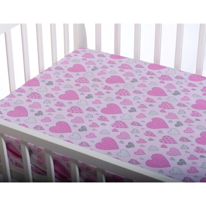 Paklodė su guma 120x60 "Hearts" - medvilninė 