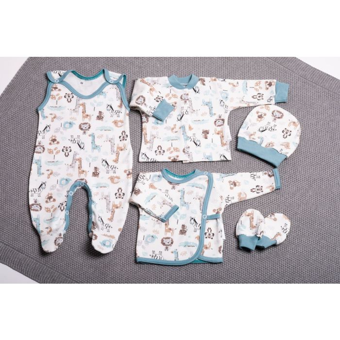 Kūdikio kraitelis - drabužėliai naujagimiui "Jungle iceberg" 5 dalių 