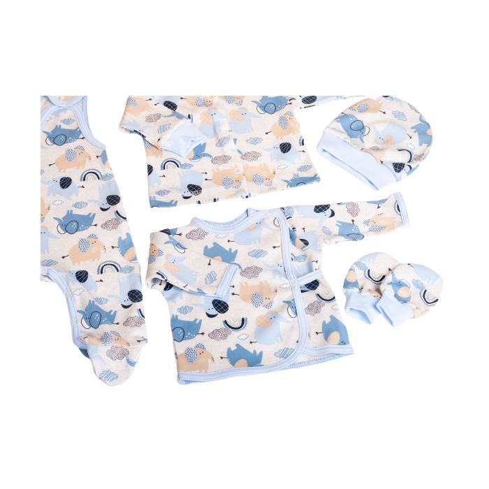 Kūdikio kraitelis - drabužėliai naujagimiui "Jumbo" 5 dalių melsvos spalvos