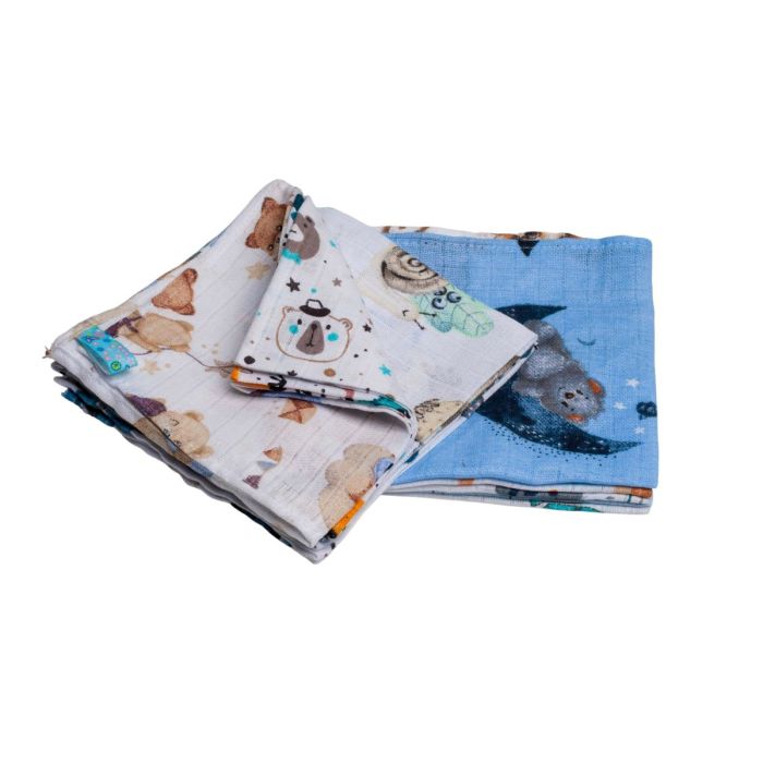 Marlinių vystyklų rinkinys kūdikiams "Mini" 10 vnt  40x40 cm melsvų atspalvių