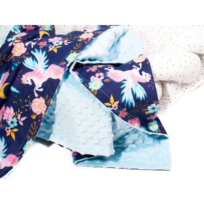 Pledas kūdikiui "UNICORNS" 100x75cm  melsvas