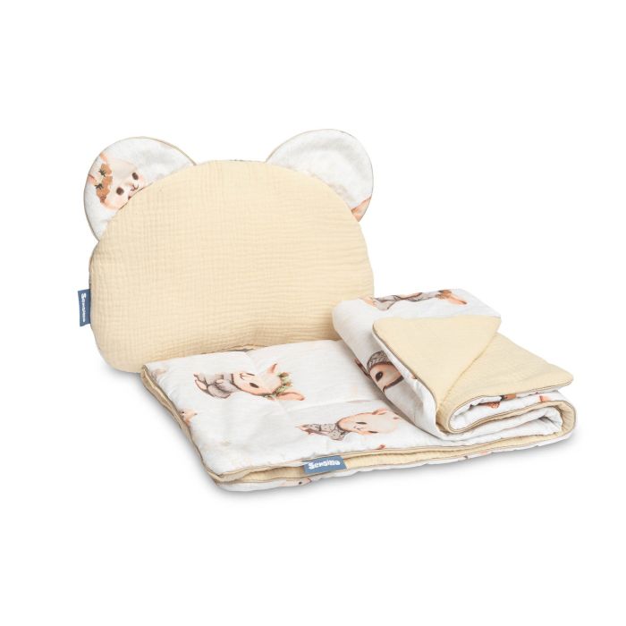 Muslino komplektas kūdikiui "Lissie" pledas 56x76 cm ir pagalvė 38x28 cm smėlio spalvos