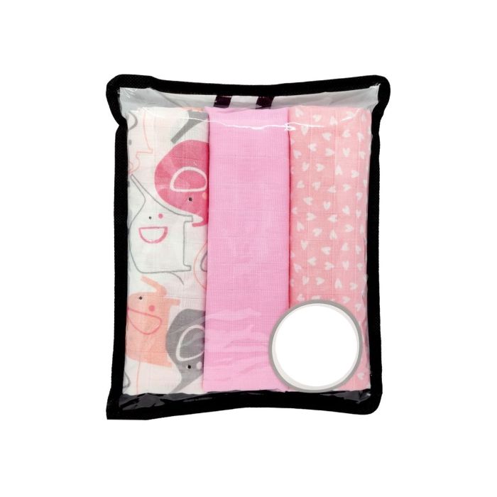 Muslino vystyklų rinkinys kūdikiams "Pink Elephants" 