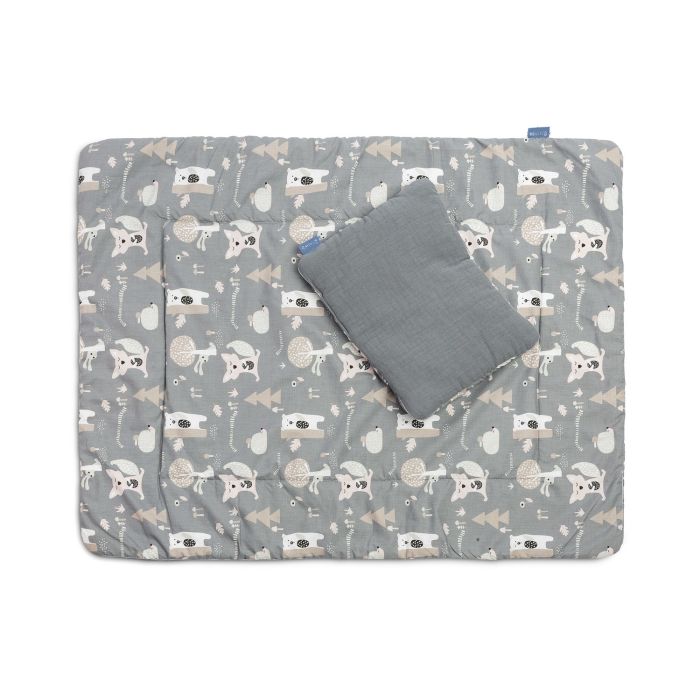 Muslino ir medvilnės pledukas ir pagalvė kūdikiui  "Friends" pilkas