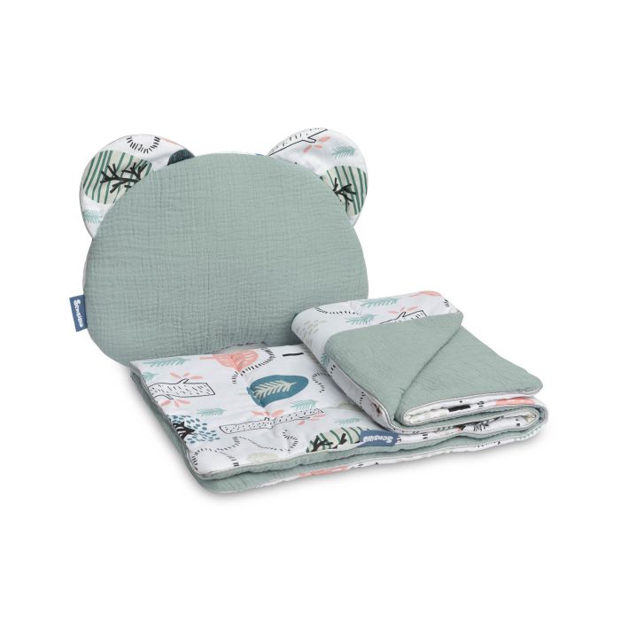 Muslīna komplekts bērniem "Archie" pleds un spilvens zaļš