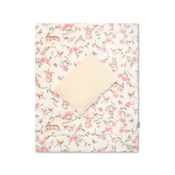 Muslino ir medvilnės pledukas ir pagalvė kūdikiui  "Alise" ecru