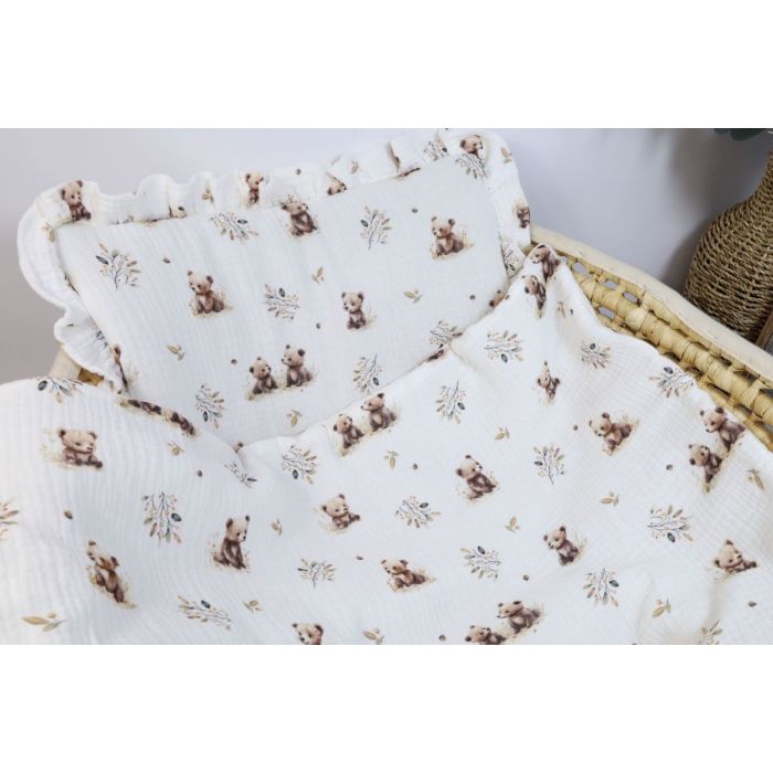 Muslino komplektas kūdikiui "Little bears" pledas 70x80 cm ir pagalvė 35x25 cm 