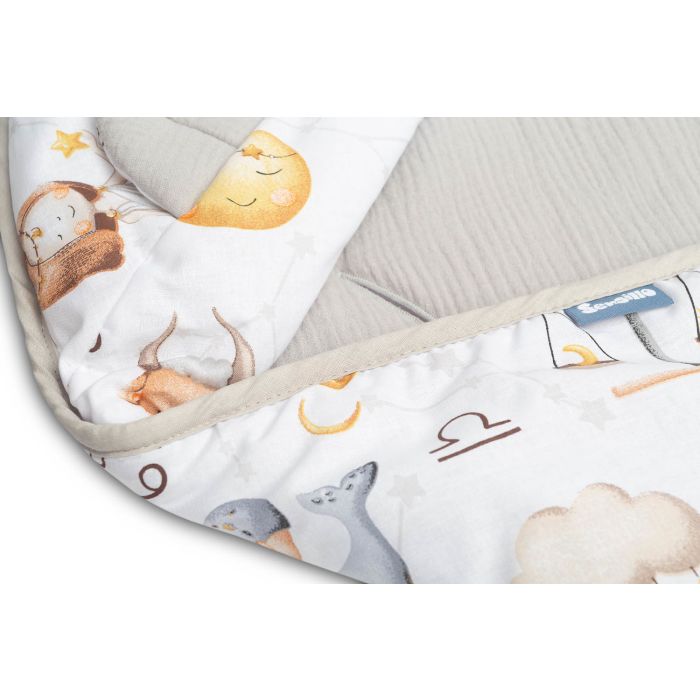 Muslino pledas automobilinei kėdutei "ZODIAC" 90x90 cm pilkas