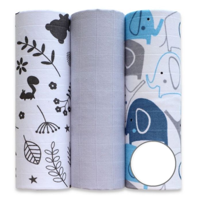 Muslino vystyklų rinkinys kūdikiams "Elephants In blue" 