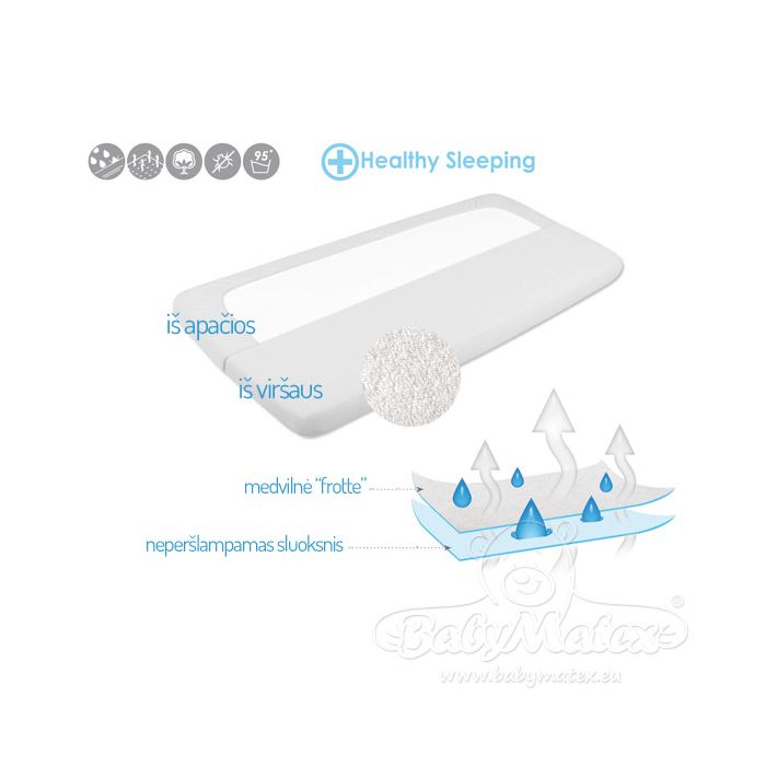 Neperšlampama paklodė su guma "Frotte" baltos sp.