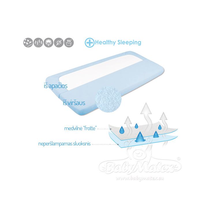 Neperšlampama paklodė su guma "Frotte" mėlynos sp.