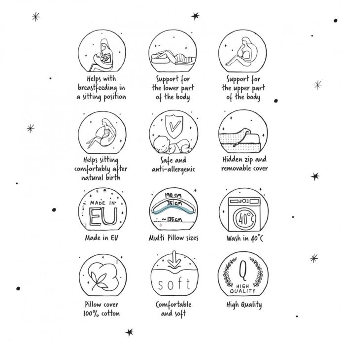 Nėščiosios pagalvė - komforto 190 cm "Luminous stars" 