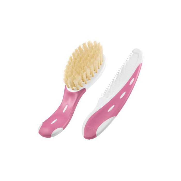 Šepetys iš natūralių šerių ir šukos kūdikiams NUK rož.sp.